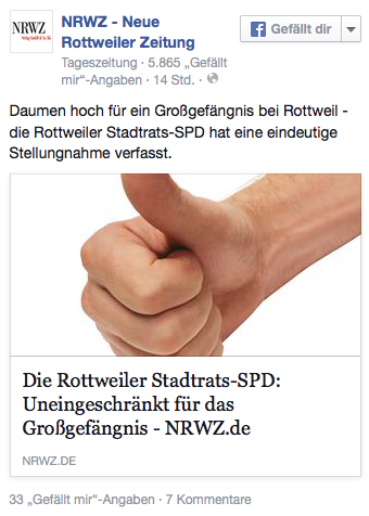 NRWZ auf Facebook: Rottweiler Stadtrats-SPD hat eine eindeutige Stellungnahme verfasst